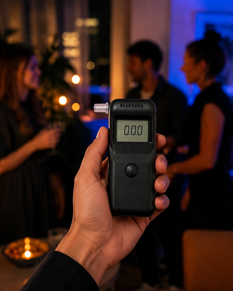 BuzzCheck in hand at a party