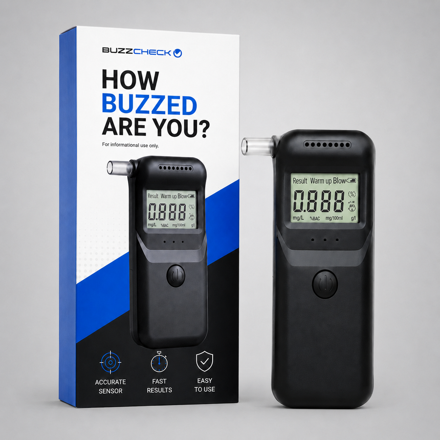 BuzzCheck pocket breathalyser with retail box